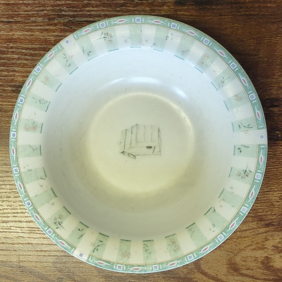 Pfaltzgraff Naturewood Birdhouse 7.25" Stoneware Bowl Green Logo Chipped - Picture 1 of 3